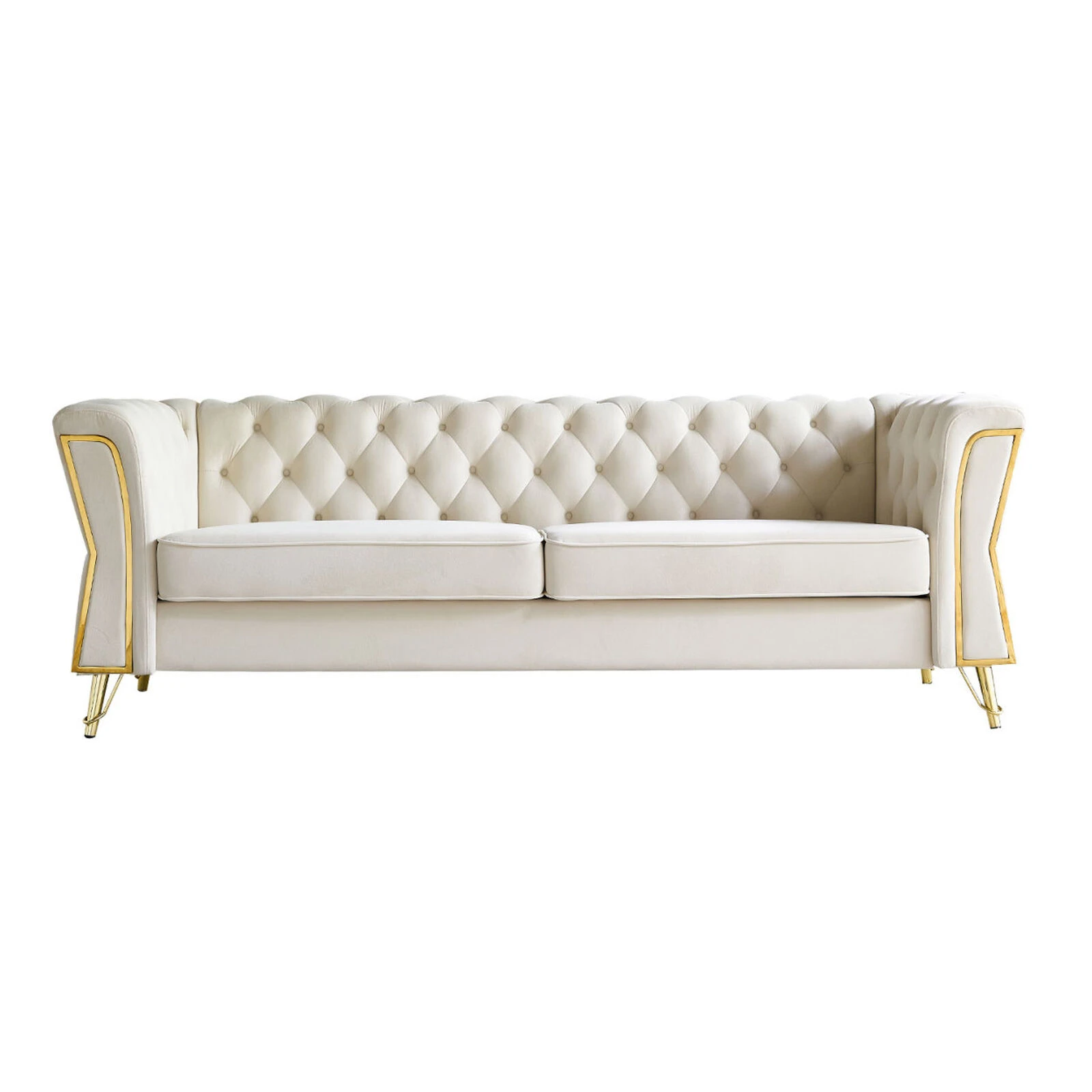 Modern Tufted Velvet Sofa 87.4 Inch For Living Room Beige Color 3 Modern Tufted Velvet Sofa 87.4 Inch For Living Room Beige Color