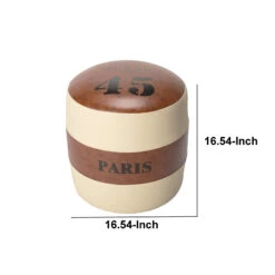 17 Inch Round Striped Paris Ottoman, Modern Brown And Beige Faux Leather-Benzara 11 17 Inch Round Striped Paris Ottoman, Modern Brown And Beige Faux Leather-Benzara -Olsberg shop 5a43a991daac4dedb6c9ba563870ae9e