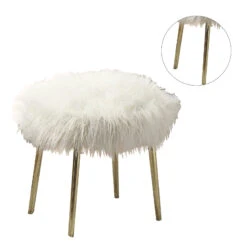 Faux Fur Upholstery Ottoman In White And Gold -Olsberg shop 5aacb4d4f67c405c8c7699c7b463bffe