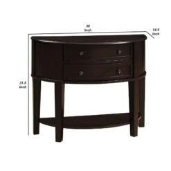 Demilune Wooden Console Table With 2 Drawers, Brown-Benzara -Olsberg shop 5abe516d5841449aaa4fcf6d0f955923