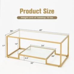 Modern 2-Tier Rectangular Coffee Table With Glass Table Top-Golden 11 Modern 2-Tier Rectangular Coffee Table With Glass Table Top-Golden -Olsberg shop 5b0dd27ba9784954b9202bf29a680a9b