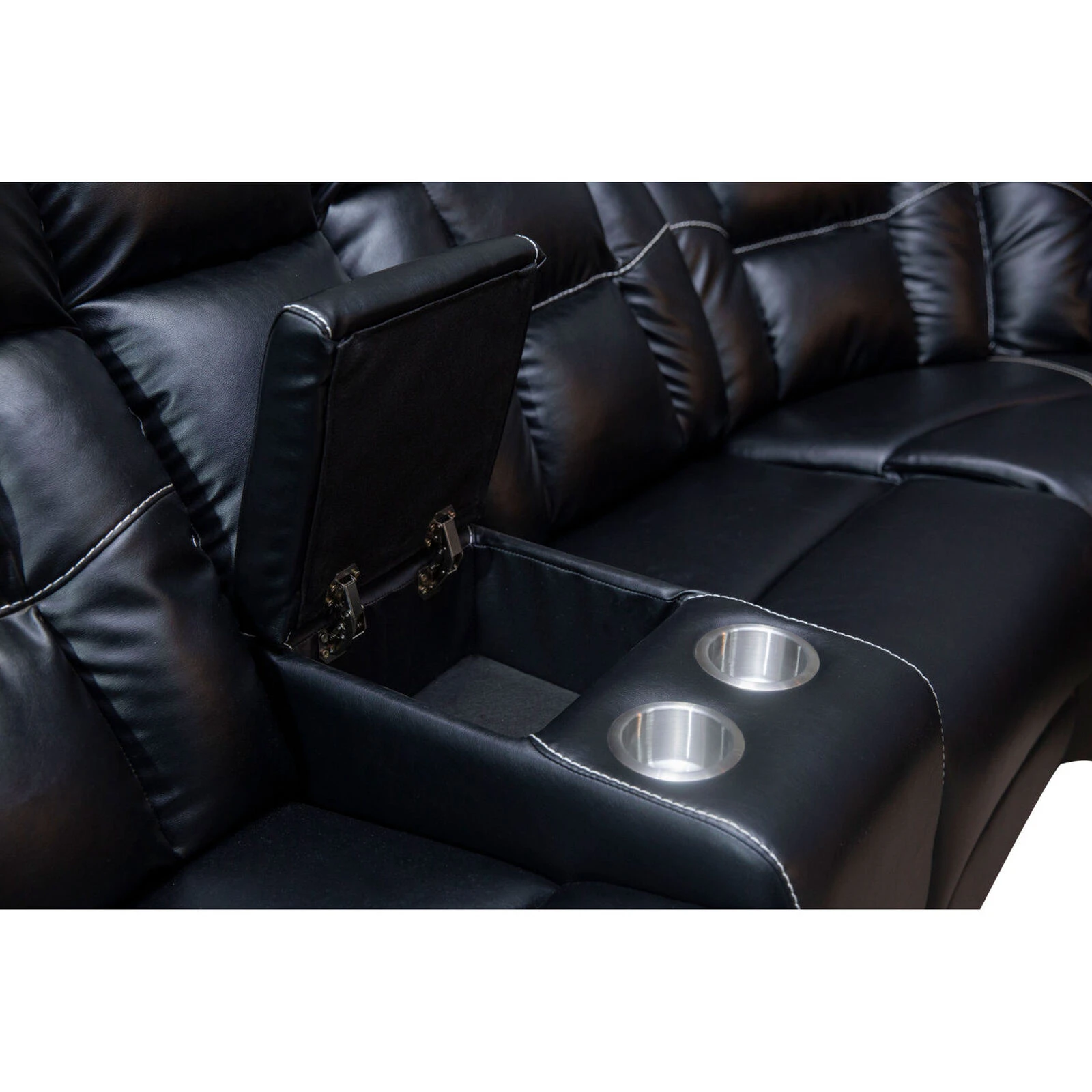 Manual Reclining Sofa Faux Leather Sofa Set Black 10 Manual Reclining Sofa Faux Leather Sofa Set Black - Image 8