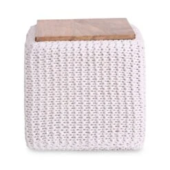 Homezia 16" White Cotton Blend Pouf Cube Ottoman 10 Homezia 16" White Cotton Blend Pouf Cube Ottoman -Olsberg shop 5ca5fed9cf7549e7979593ad1bf715b2