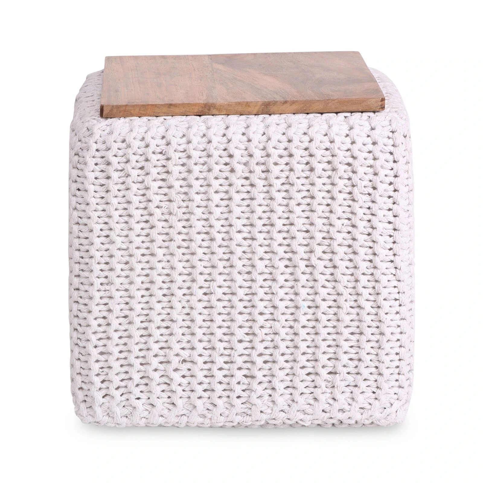 Homezia 16" White Cotton Blend Pouf Cube Ottoman 5 Homezia 16" White Cotton Blend Pouf Cube Ottoman - Image 3
