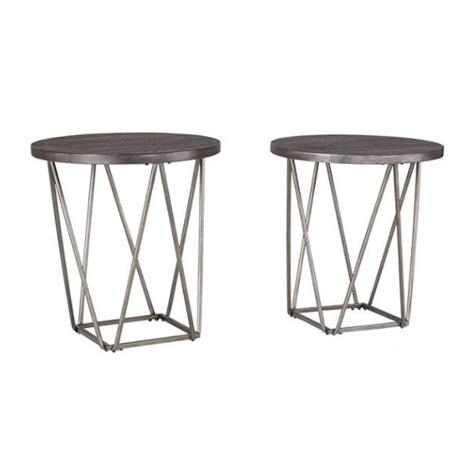 Elm Wood Table Set With Bridge Truss Metal Base, Set Of Three, Brown And Gray-Benzara 5 Elm Wood Table Set With Bridge Truss Metal Base, Set Of Three, Brown And Gray-Benzara - Image 3