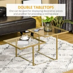 Gold Side Table Small Coffee Table Glass Coffee Table With Double Tabletops, Tempered Glass And Metal Framework For Living Room, Gold/Clear 11 Gold Side Table Small Coffee Table Glass Coffee Table With Double Tabletops, Tempered Glass And Metal Framework For Living Room, Gold/Clear -Olsberg shop 6232573427344d25a54367b0e5387262