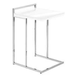 Monarch Specialties I 3636 Accent Table, C-shaped, End, Side, Snack, Living Room, Bedroom, Metal, Laminate, Glossy White, Chrome, Contemporary, Modern