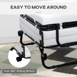 Portable Folding Bed, Single Guest Bed Convertible Sleeper Ottoman With Wheels, Mattress For Bedroom & Office, White 13 Portable Folding Bed, Single Guest Bed Convertible Sleeper Ottoman With Wheels, Mattress For Bedroom & Office, White -Olsberg shop 63e960b32a164fa18a40521427b89ec0
