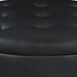 30 Inch Round Storage Ottoman, Black Vegan Faux Leather, Button Tufted-Benzara 9 30 Inch Round Storage Ottoman, Black Vegan Faux Leather, Button Tufted-Benzara -Olsberg shop 6466473f4ec7464dbcaf0d6abd8bdfcc