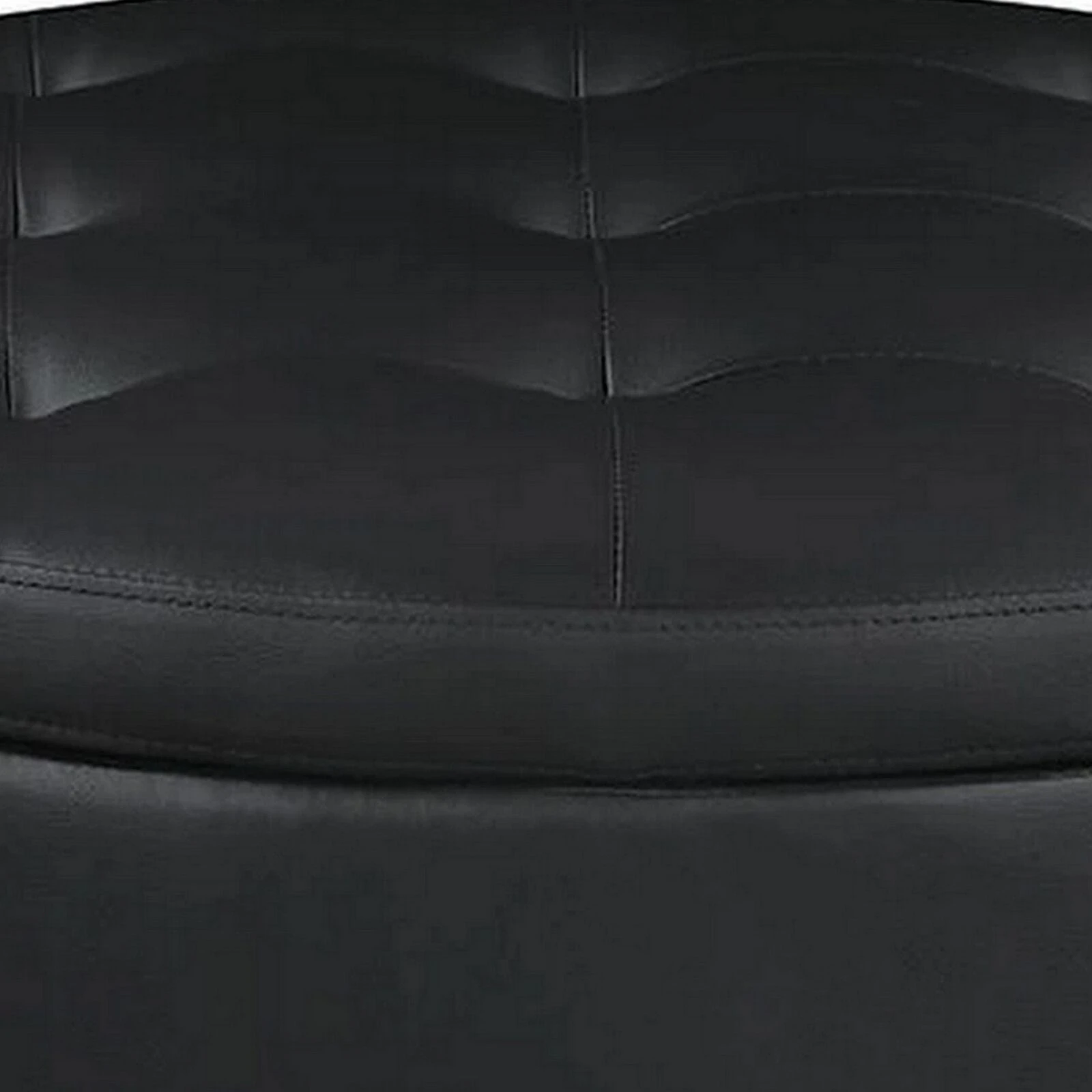 30 Inch Round Storage Ottoman, Black Vegan Faux Leather, Button Tufted-Benzara 5 30 Inch Round Storage Ottoman, Black Vegan Faux Leather, Button Tufted-Benzara - Image 3