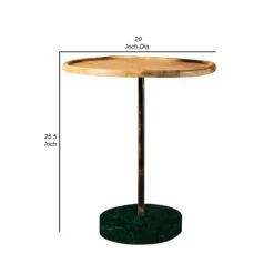 26 Inch Modern Accent Table, Round Tray Top, Dark Green Marble Base, Brown-Benzara -Olsberg shop 64979a6c475147d7b232f134f1f64e5d