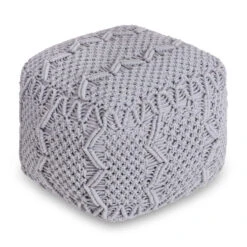 Homezia 18" Light Grey Cotton Blend Pouf Cube Ottoman