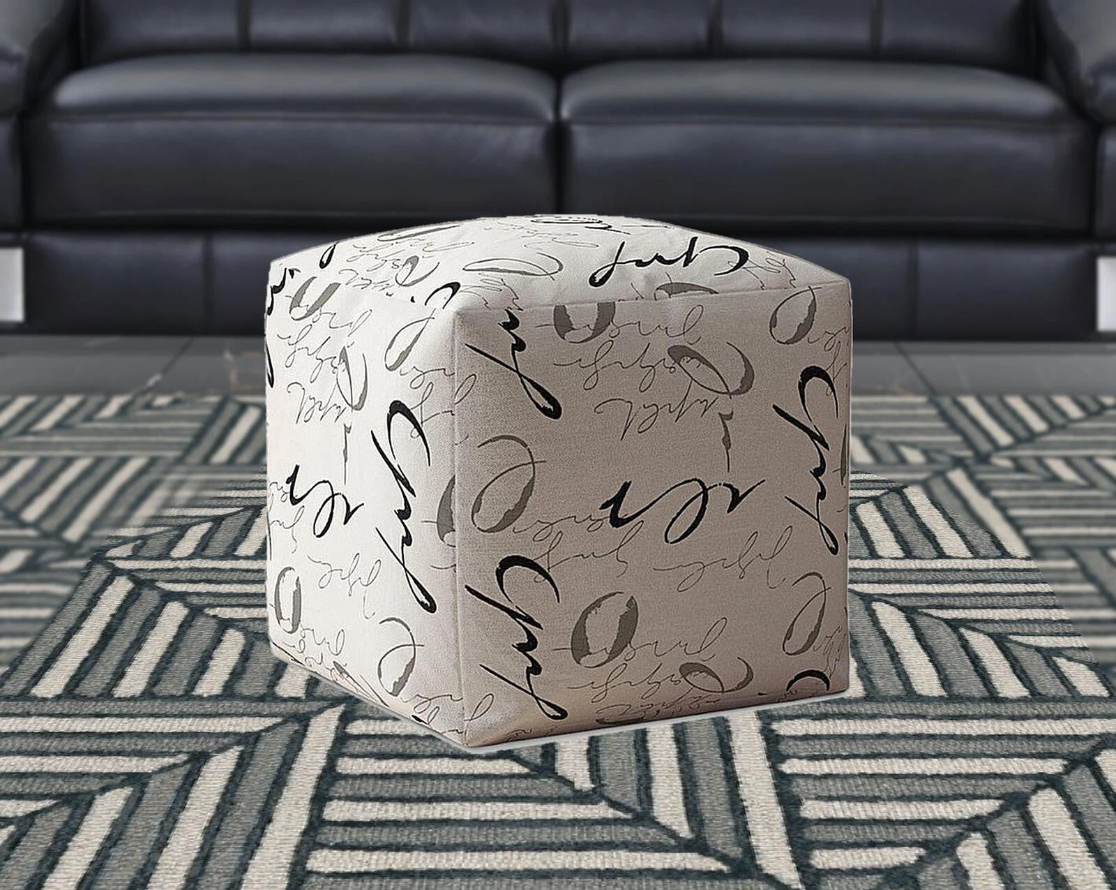Homezia 17" Black And Grey 100% Polyester Abstract Pouf Ottoman 7 Homezia 17" Black And Grey 100% Polyester Abstract Pouf Ottoman - Image 5