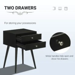 Modern Side End Table With 2 Drawers, Nightstand With Solid Wood Legs, Living Room, Bedroom Furniture, Black 11 Modern Side End Table With 2 Drawers, Nightstand With Solid Wood Legs, Living Room, Bedroom Furniture, Black -Olsberg shop 66cce8434e3b43fa8de1d88f5fd8878b