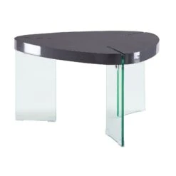 30 Inches Plectrum Top Coffee Table With Glass Legs, Gray-Benzara
