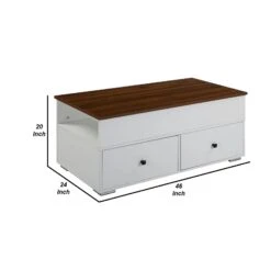 46 Inch Wood Coffee Table, Lift Top, 2 Drawers, Storage, Walnut, White-Benzara 11 46 Inch Wood Coffee Table, Lift Top, 2 Drawers, Storage, Walnut, White-Benzara -Olsberg shop 67e9cdc957354d1d815b36c2820e2e24