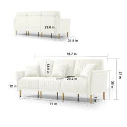 Contemporary Velvet Upholstered 3 Seater Sofa With Deep Channel Tufting And Gold Metal Legs, Cream 13 Contemporary Velvet Upholstered 3 Seater Sofa With Deep Channel Tufting And Gold Metal Legs, Cream -Olsberg shop 69c1e2a4a0f848278cd611cbf08bdc85