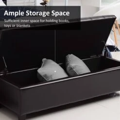 Large 51" Tufted Faux Leather Ottoman Storage Bench For Living Room, Entryway, Or Bedroom, Dark Brown 11 Large 51" Tufted Faux Leather Ottoman Storage Bench For Living Room, Entryway, Or Bedroom, Dark Brown -Olsberg shop 6a89687c217b428ba442af2724ace3b2