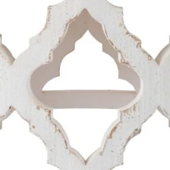 Ode 32 Inch Coffee Table, Round, Quatrefoil Lattice Design, Brown, White-Benzara 10 Ode 32 Inch Coffee Table, Round, Quatrefoil Lattice Design, Brown, White-Benzara -Olsberg shop 6a8bfa34993b4a7a8b6d4984dec44892