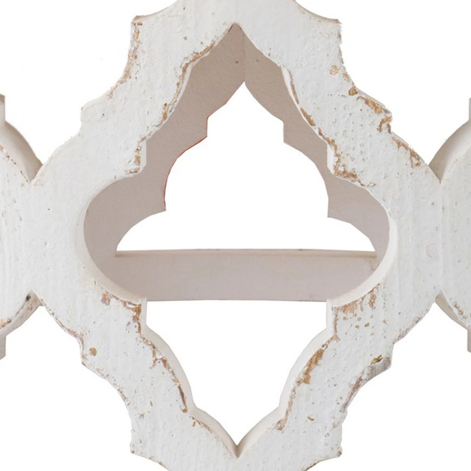 Ode 32 Inch Coffee Table, Round, Quatrefoil Lattice Design, Brown, White-Benzara 6 Ode 32 Inch Coffee Table, Round, Quatrefoil Lattice Design, Brown, White-Benzara - Image 4