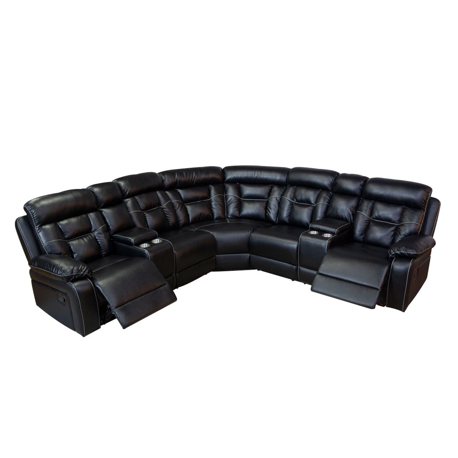 Manual Reclining Sofa Faux Leather Sofa Set Black 4 Manual Reclining Sofa Faux Leather Sofa Set Black - Image 2