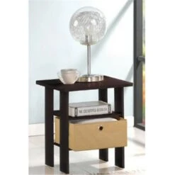 End Table Bedroom Night Stand With Bin Drawer, & Brown 17.5 X 15.5 X 15.5 In.