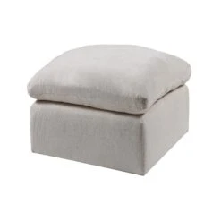 Contemporary Style Fabric Upholstered Modular Ottoman, White-Benzara