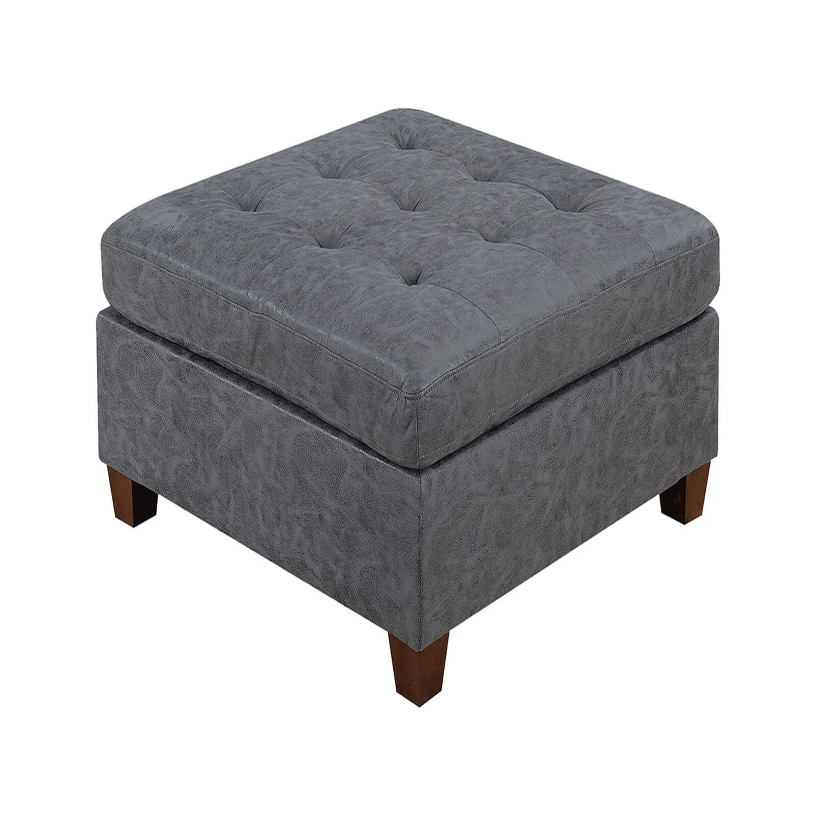 Contemporary Leatherette Rectangular Tufted Ottoman, Gray-Benzara 3 Contemporary Leatherette Rectangular Tufted Ottoman, Gray-Benzara