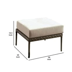 Faux Wicker Patio Ottoman With Fabric Box Cushion, Gray And Beige-Benzara -Olsberg shop 6d056933855a4e99b36e13f872c31b4c