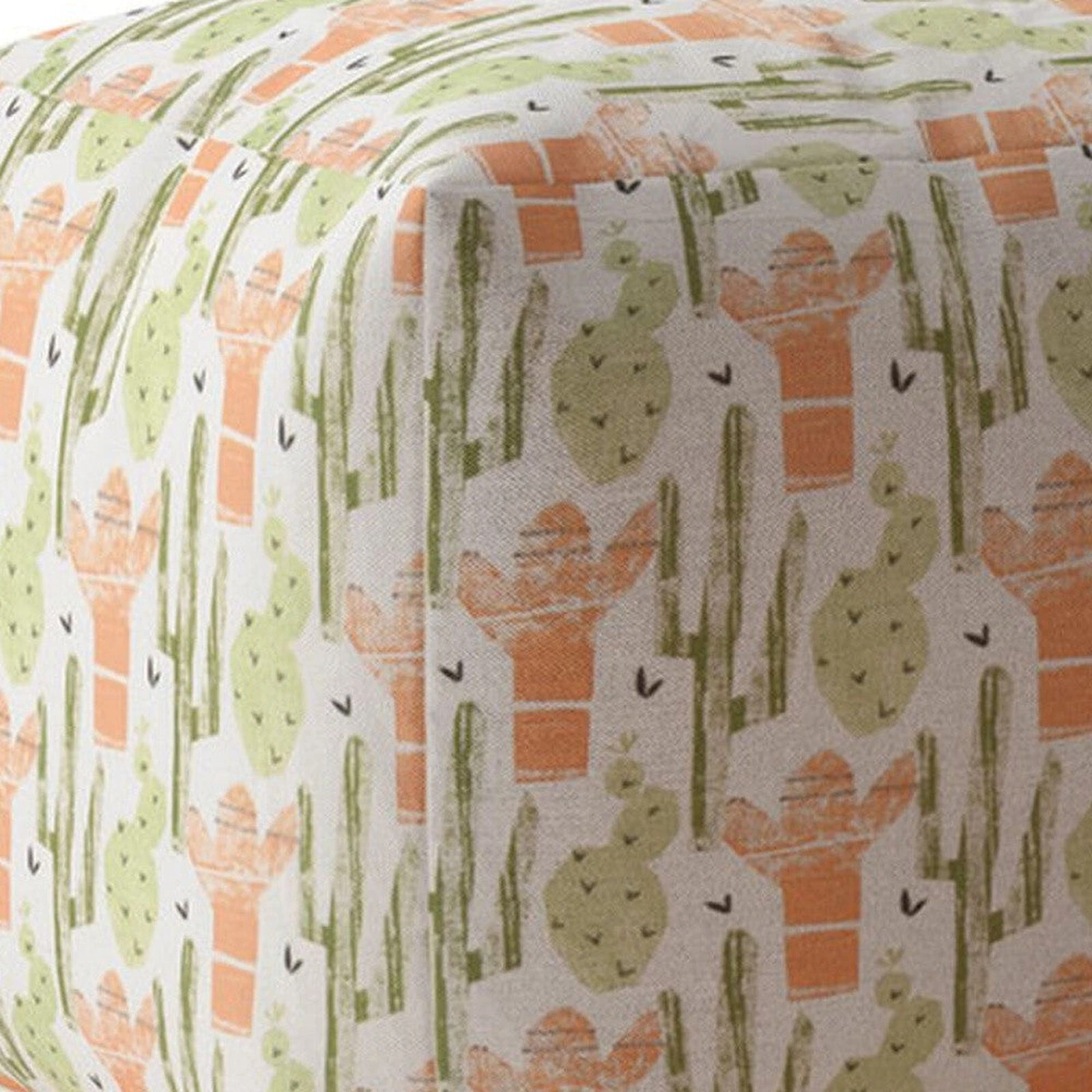 Homezia 17" Pale Orange And Green Cactus Pouf Ottoman 6 Homezia 17" Pale Orange And Green Cactus Pouf Ottoman - Image 4