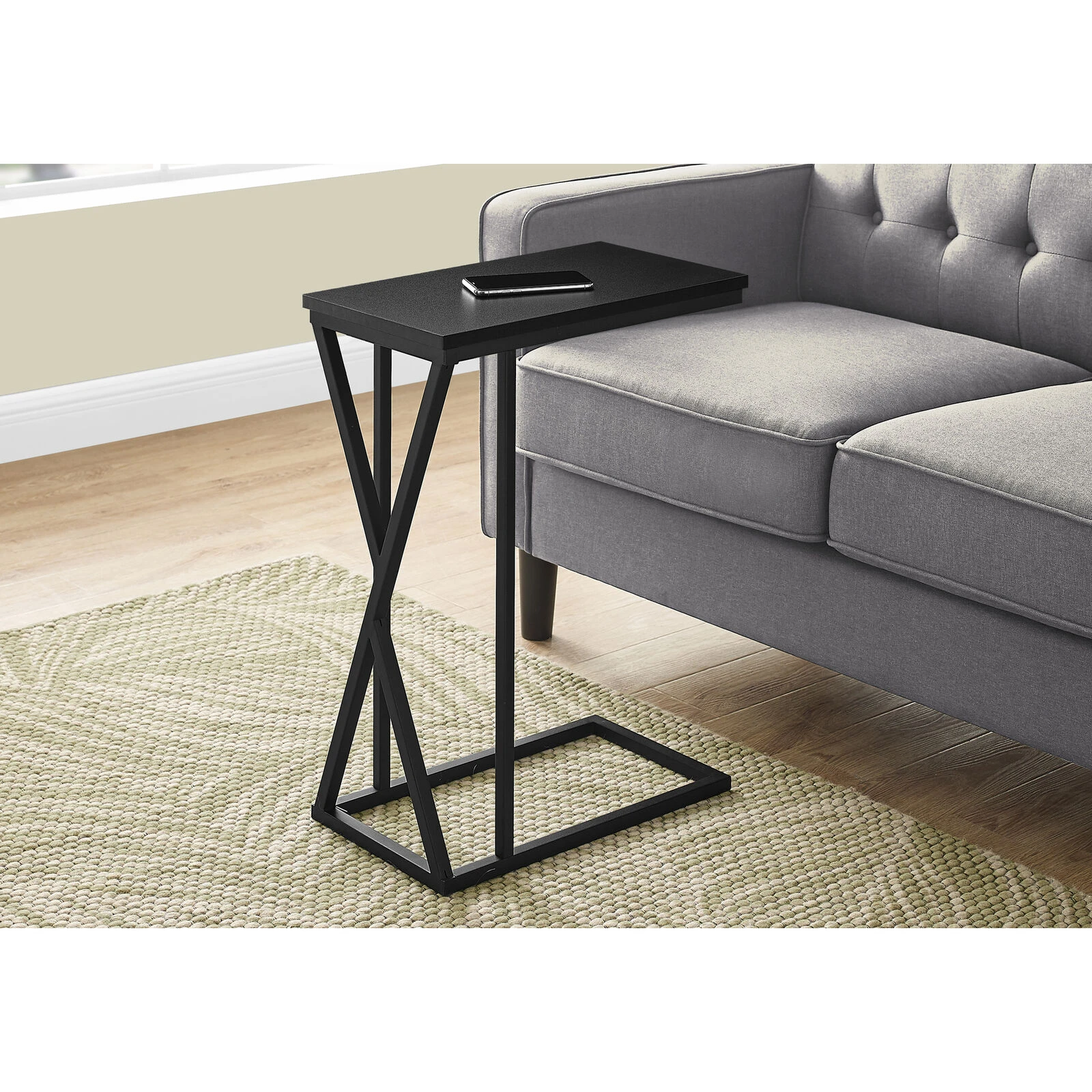 Monarch Specialties I 3247 Accent Table, C-shaped, End, Side, Snack, Living Room, Bedroom, Metal, Laminate, Black, Contemporary, Modern 4 Monarch Specialties I 3247 Accent Table, C-shaped, End, Side, Snack, Living Room, Bedroom, Metal, Laminate, Black, Contemporary, Modern - Image 2