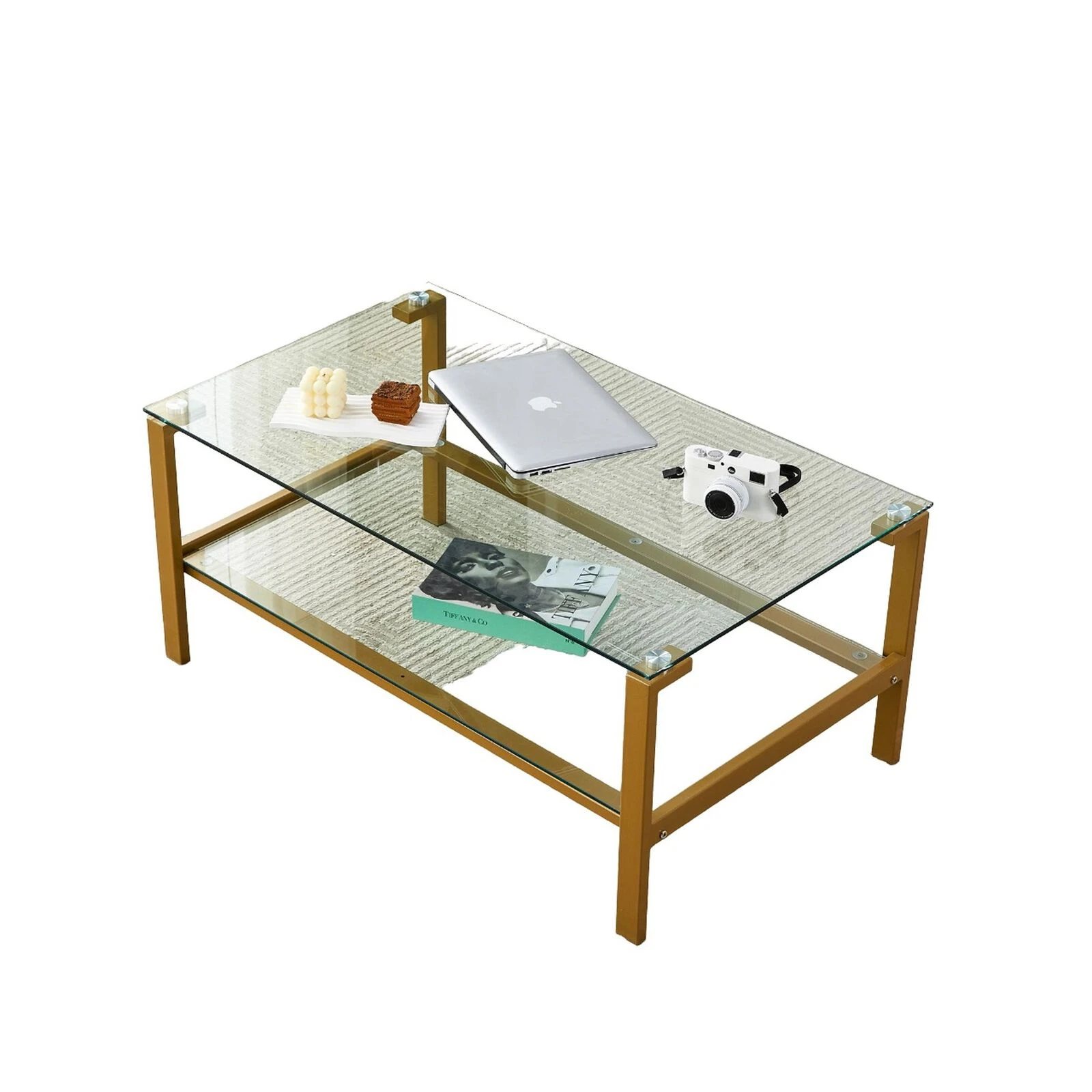 Clear Glass Coffee Table With Golden Leg - Stylish, Modern, And Spacious 4 Clear Glass Coffee Table With Golden Leg - Stylish, Modern, And Spacious - Image 2