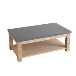 48 Inch Coffee Table, Rectangular, Concrete Top, Wood Frame, Rustic, Gray-Benzara -Olsberg shop 70359515ef1844bab3c8aeea50c19967