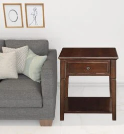 Homezia 24" Walnut Wood Rectangular End Table With Drawer And Shelf 17 Homezia 24" Walnut Wood Rectangular End Table With Drawer And Shelf -Olsberg shop 710b005778a349e48b17c8fe5cd7ff4a