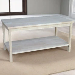 QuikFurn Unfinished Solid Wood Rectangular Coffee Table With Bottom Shelf -Olsberg shop 7237bc686098466888e323c8c2a370ea
