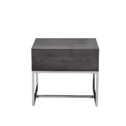 Wooden End Table With Tubular Metal Base And Spacious Drawer, Gray And Silver-Benzara 7 Wooden End Table With Tubular Metal Base And Spacious Drawer, Gray And Silver-Benzara -Olsberg shop 7298b04db0a94a21b8b2b7ca5c228f72