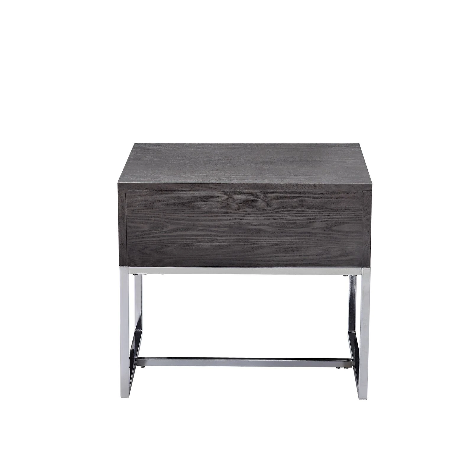 Wooden End Table With Tubular Metal Base And Spacious Drawer, Gray And Silver-Benzara 3 Wooden End Table With Tubular Metal Base And Spacious Drawer, Gray And Silver-Benzara - Image 2