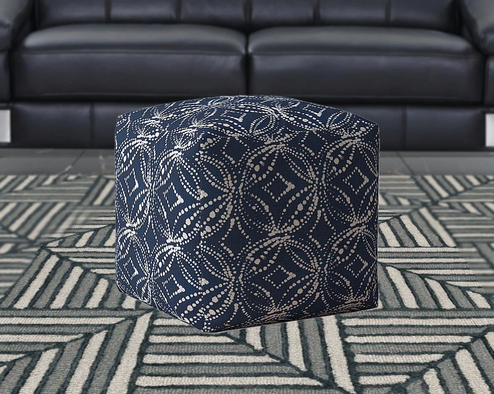 Homezia 17" Blue And White Damask Pouf Ottoman 4 Homezia 17" Blue And White Damask Pouf Ottoman - Image 2