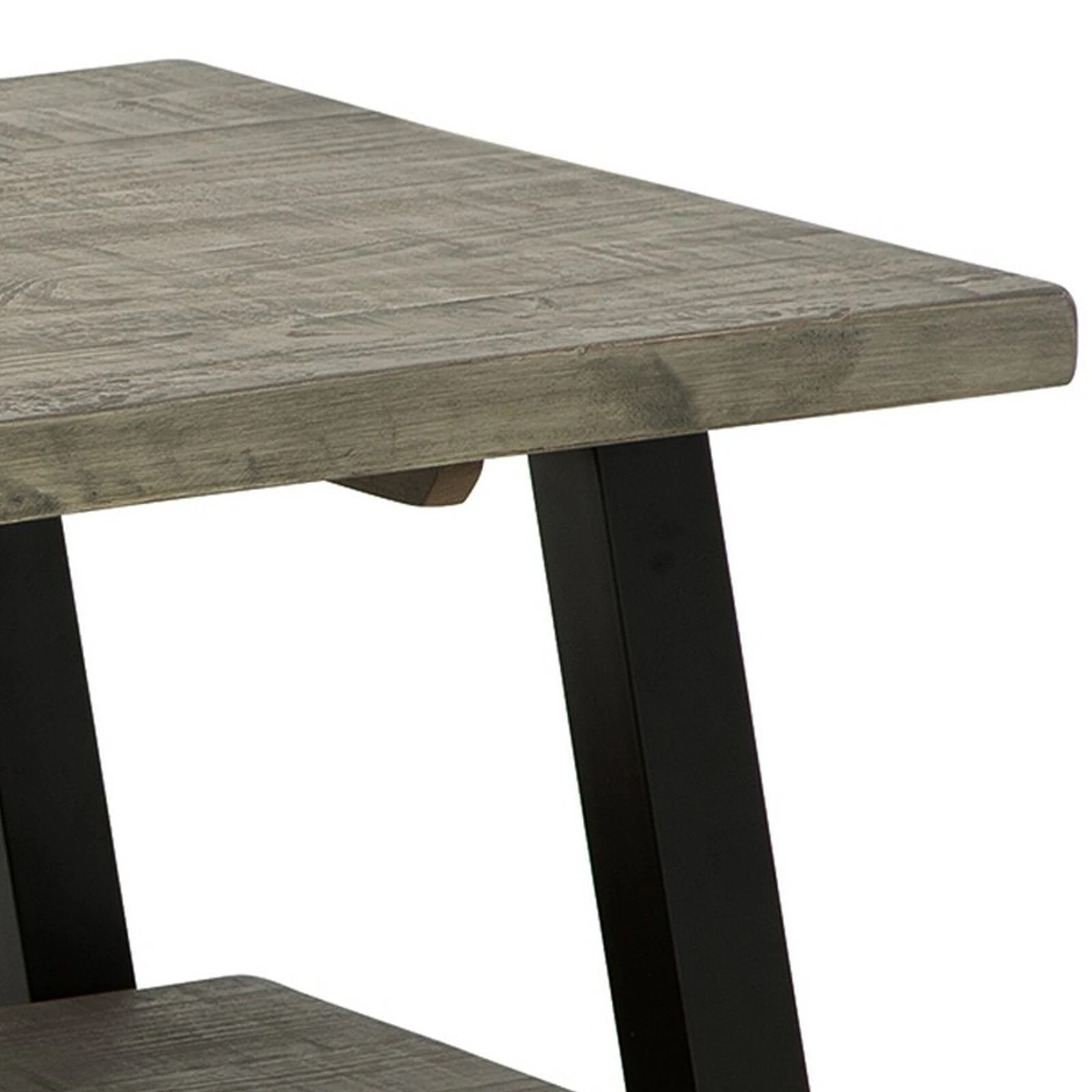 Modern 42 Inch Coffee Table, Solid Pine Wood Top, Metal Base, Muted Gray-Benzara 4 Modern 42 Inch Coffee Table, Solid Pine Wood Top, Metal Base, Muted Gray-Benzara - Image 2