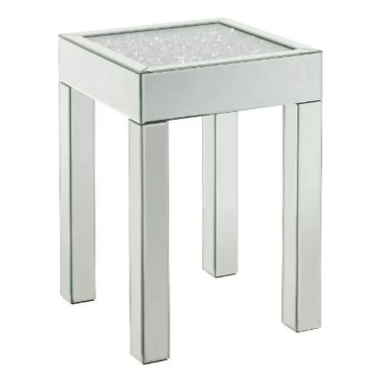 Homezia 24" Silver And Clear Glass Square Mirrored End Table 3 Homezia 24" Silver And Clear Glass Square Mirrored End Table