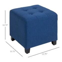 Tufted Ottoman Linen-Touch Fabric Upholstered Footrest Stool With Anti-Slip Pads, Blue -Olsberg shop 75583bb0b7c848fdb4e235e450e86c05