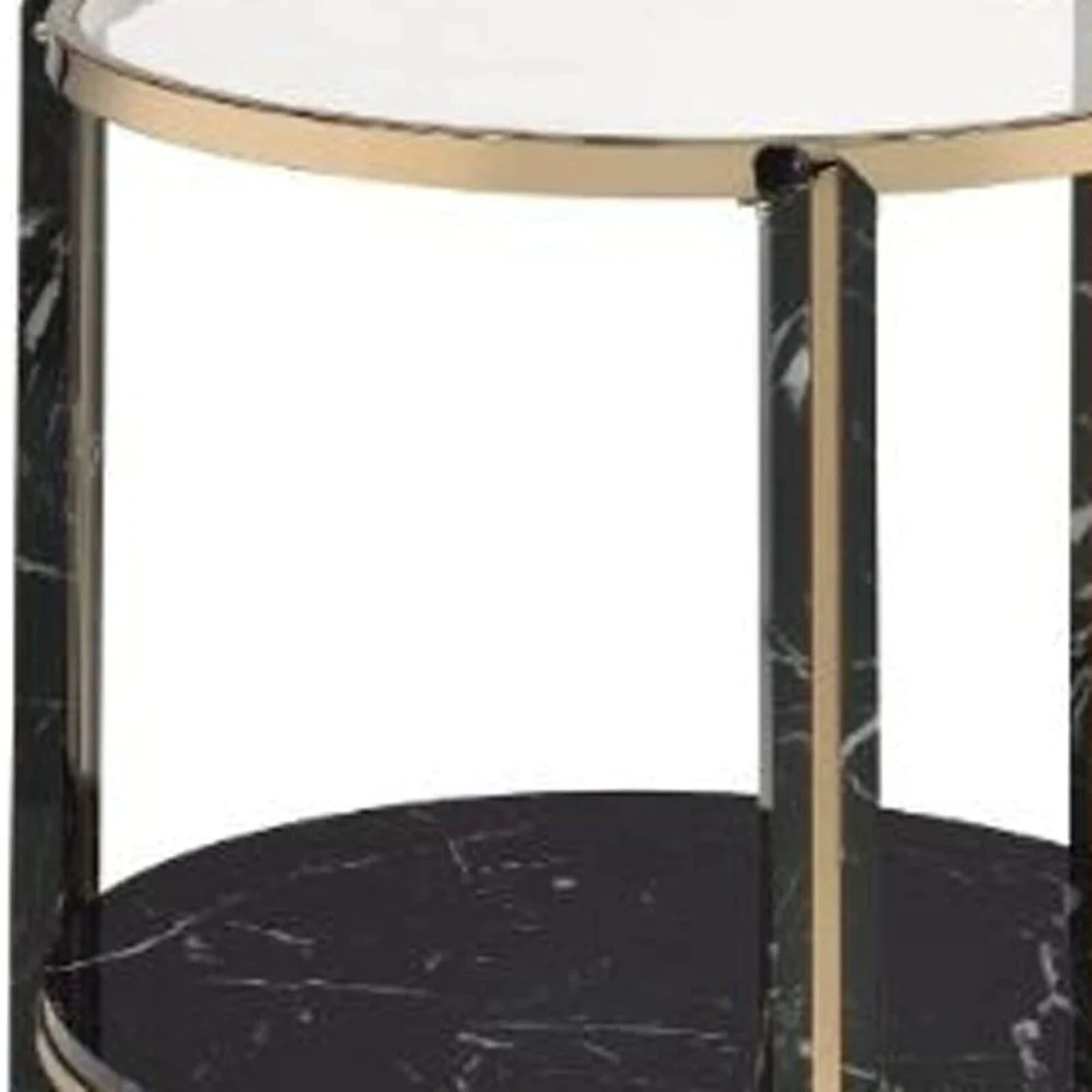 Homezia 24" Champagne And Clear Glass And Metal Round End Table With Shelf 6 Homezia 24" Champagne And Clear Glass And Metal Round End Table With Shelf - Image 4