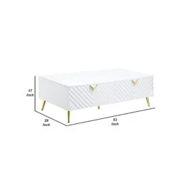 Tyra 53 Inch Modern Coffee Table, 2 Drawers, Metal Handles, White, Gold-Benzara 11 Tyra 53 Inch Modern Coffee Table, 2 Drawers, Metal Handles, White, Gold-Benzara -Olsberg shop 77eec9e1dc014469b1b9ca6c1a7eb0f1