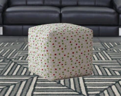 Homezia 17" Green Cotton Polka Dots Pouf Ottoman -Olsberg shop 79408f72747146bbad3bb88db5fe90f1
