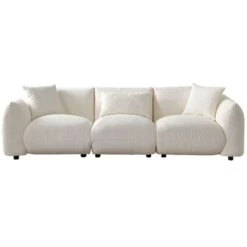 Mid Century Modern Couch 3-Seater Sofa For Livingroom, Beige