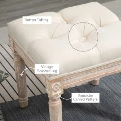 15.75" Vintage Ottoman, Tufted Foot Stool With Upholstered Seat, Rustic Wood Legs For Bedroom, Living Room, Beige -Olsberg shop 79dd8eaa98664cbfb90f13d26e829bd5