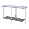 Glass Top Metal Sofa Table With Marble Bottom Shelf, Silver And Clear-Benzara -Olsberg shop 7a477810cfa04ea08877192b1c790883