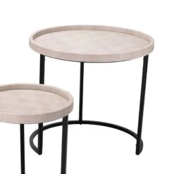 Side Table With Faux Shagreen Accent, Set Of 3, Beige- Benzara -Olsberg shop 7a4e16d9f53c4b7f975d47e3f07f68a7