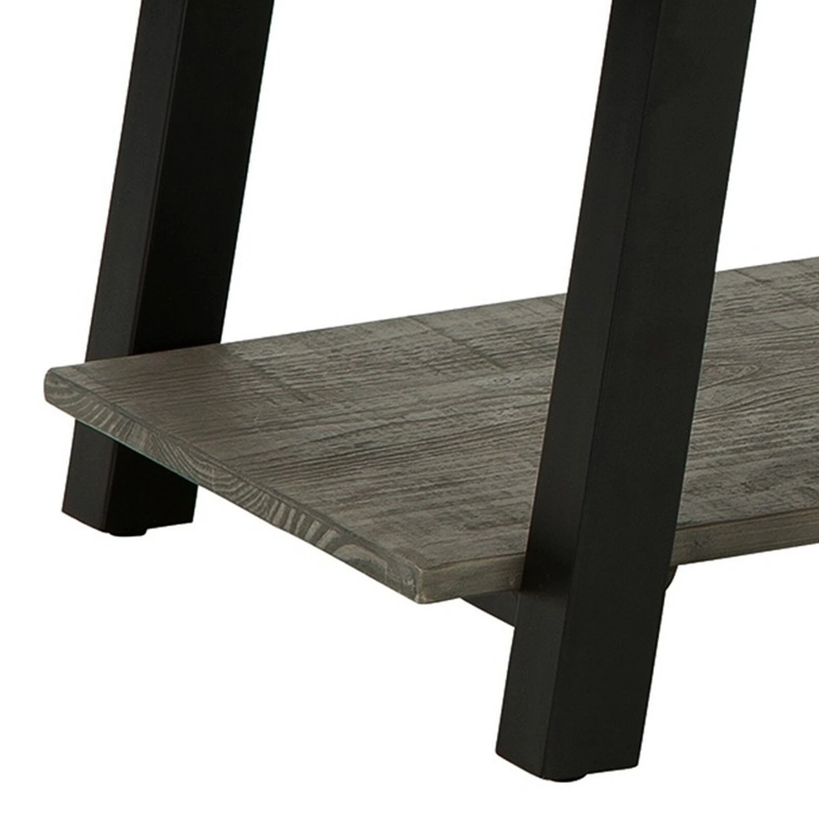 Modern 42 Inch Coffee Table, Solid Pine Wood Top, Metal Base, Muted Gray-Benzara 6 Modern 42 Inch Coffee Table, Solid Pine Wood Top, Metal Base, Muted Gray-Benzara - Image 4