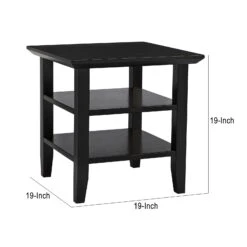 19 Inch Handcrafted Rubberwood Square Side End Table, 2 Shelves, Chamfered Legs, Black-Benzara -Olsberg shop 7d448729b064433685656dba8c1158d4